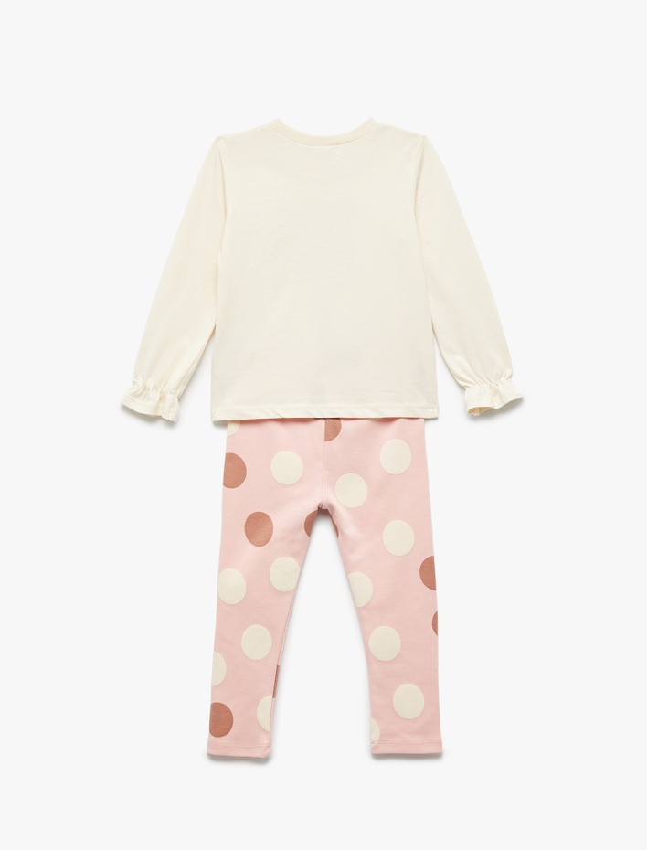 Kız Bebek Pamuklu Uzun Kollu Baskılı Tişört ve Tayt Seti