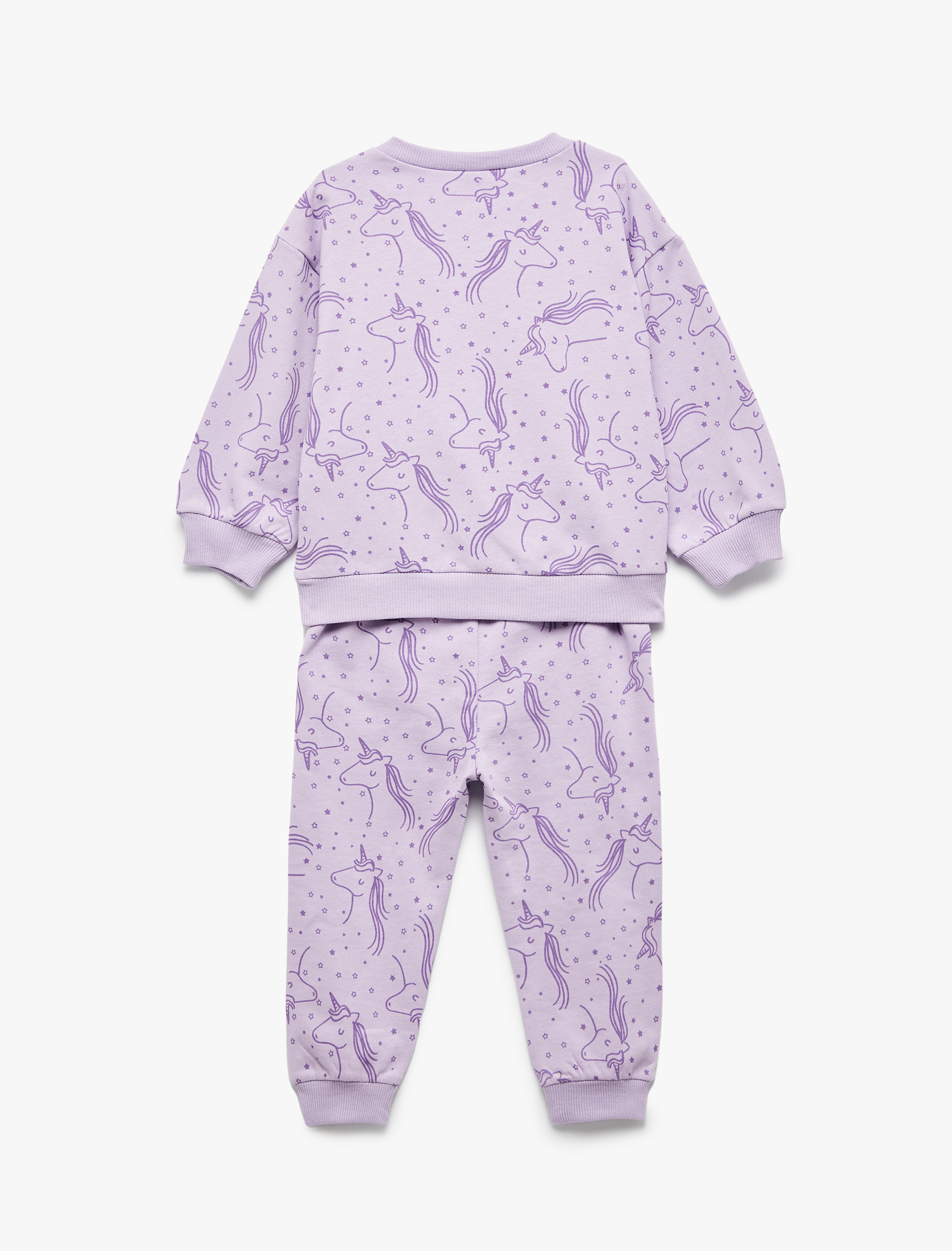  Kız Bebek Unicorn Baskılı Pamuklu Şardonlu Eşofman Takımı