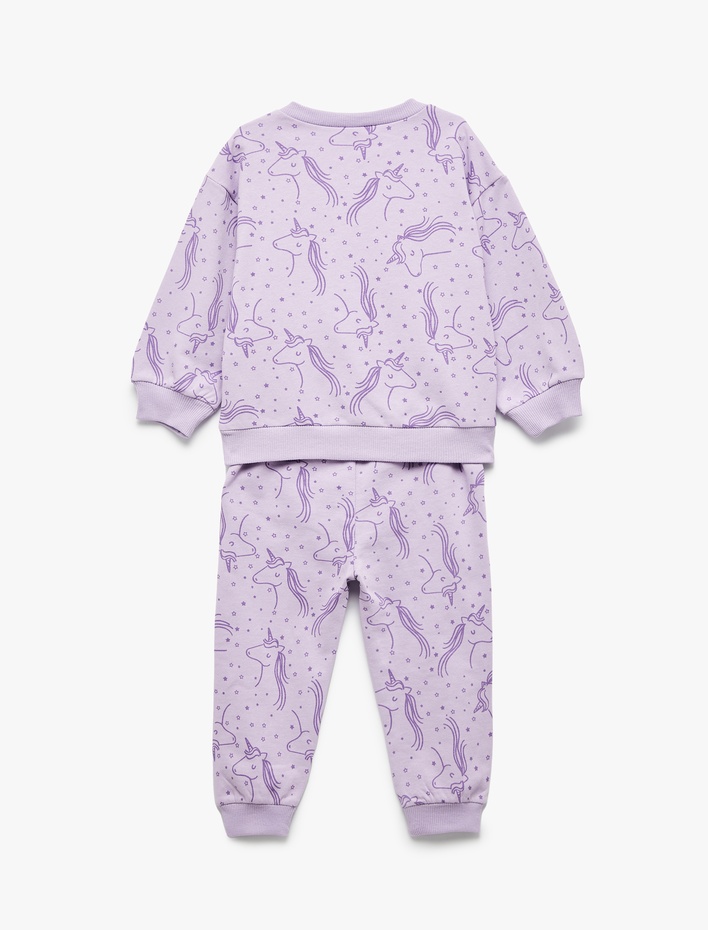 Kız Bebek Unicorn Baskılı Pamuklu Şardonlu Eşofman Takımı
