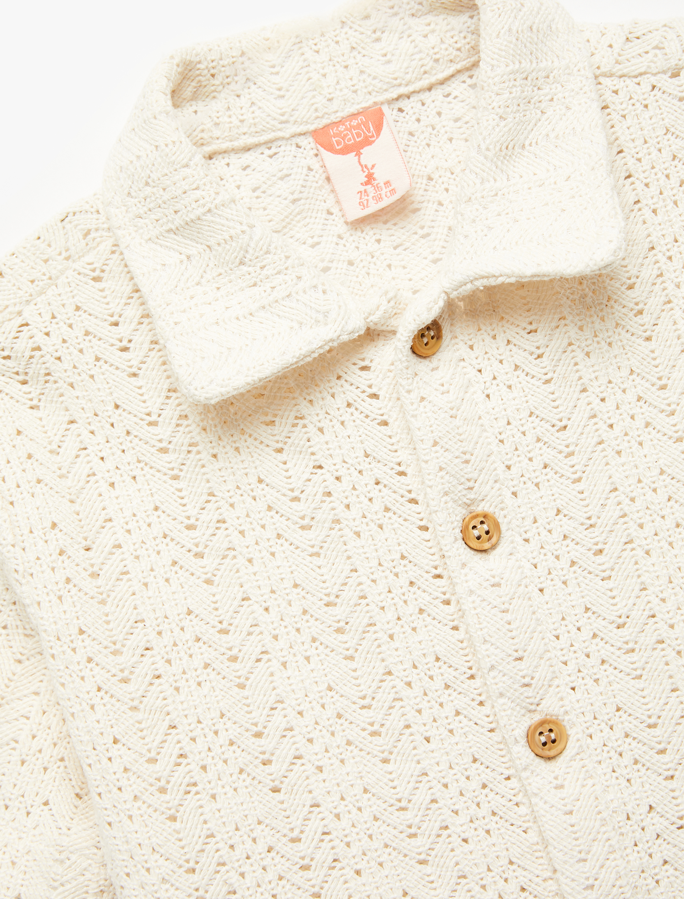  Erkek Bebek Düğme Detaylı Dokulu Kısa Kollu Gömlek