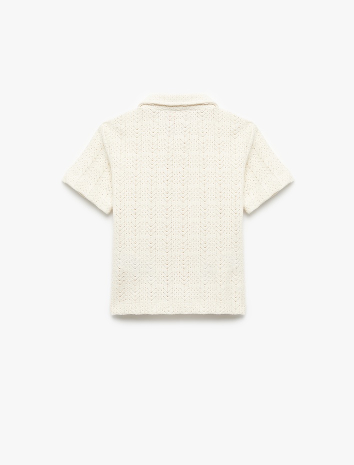 Erkek Bebek Düğme Detaylı Dokulu Kısa Kollu Gömlek