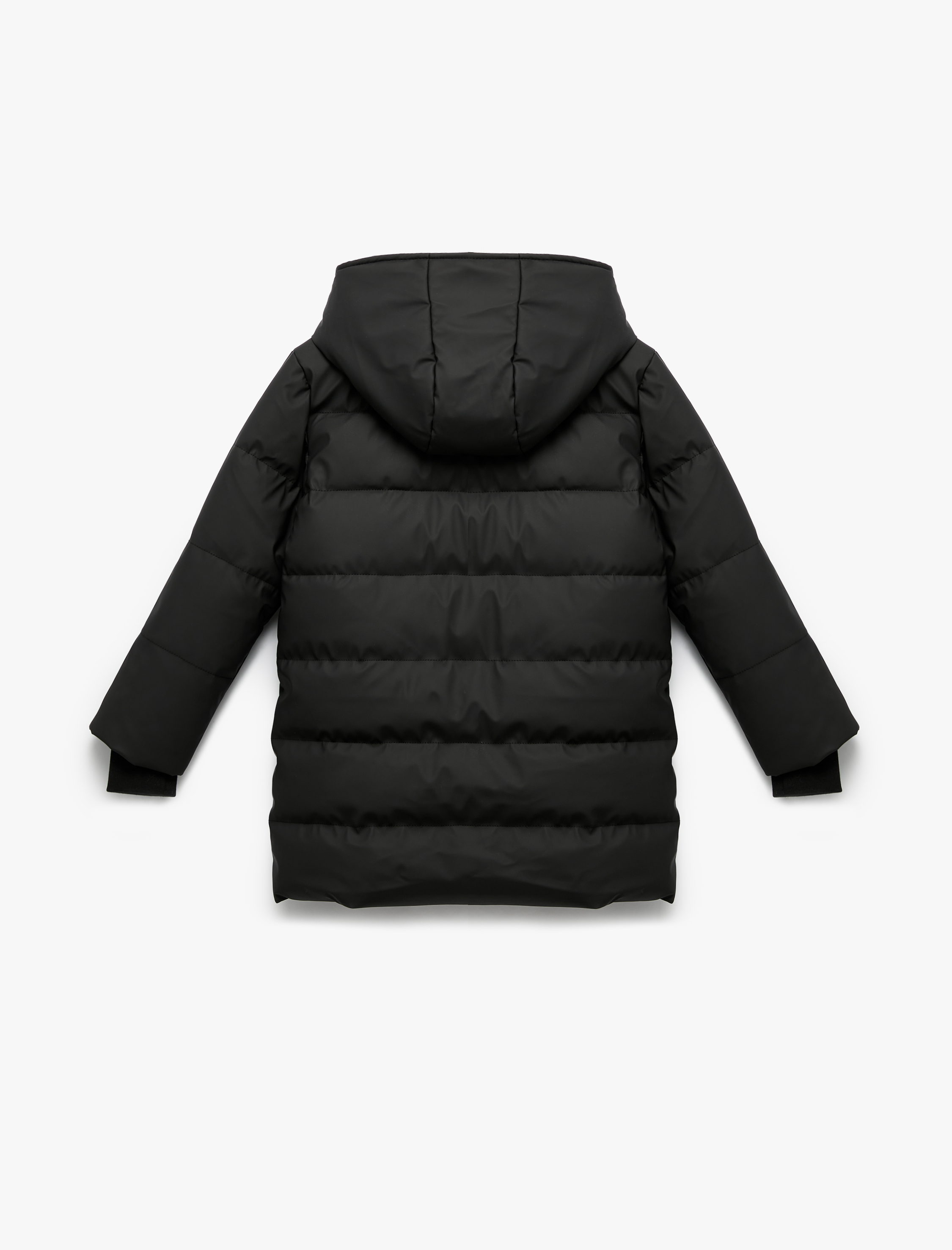  Kız Çocuk Uzun Kollu Fermuarlı Cepli İçi Suni Kürklü Kapşonlu Uzun Şişme Mont