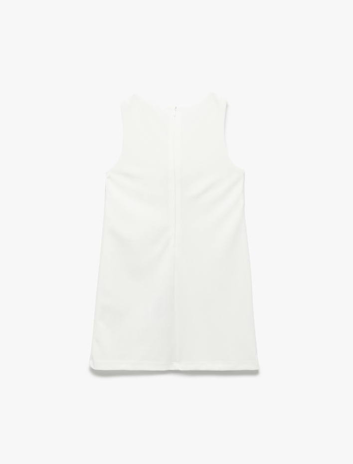 Kız Çocuk Fiyonk Detaylı Bisiklet Yaka Kolsuz A Kesim Elbise