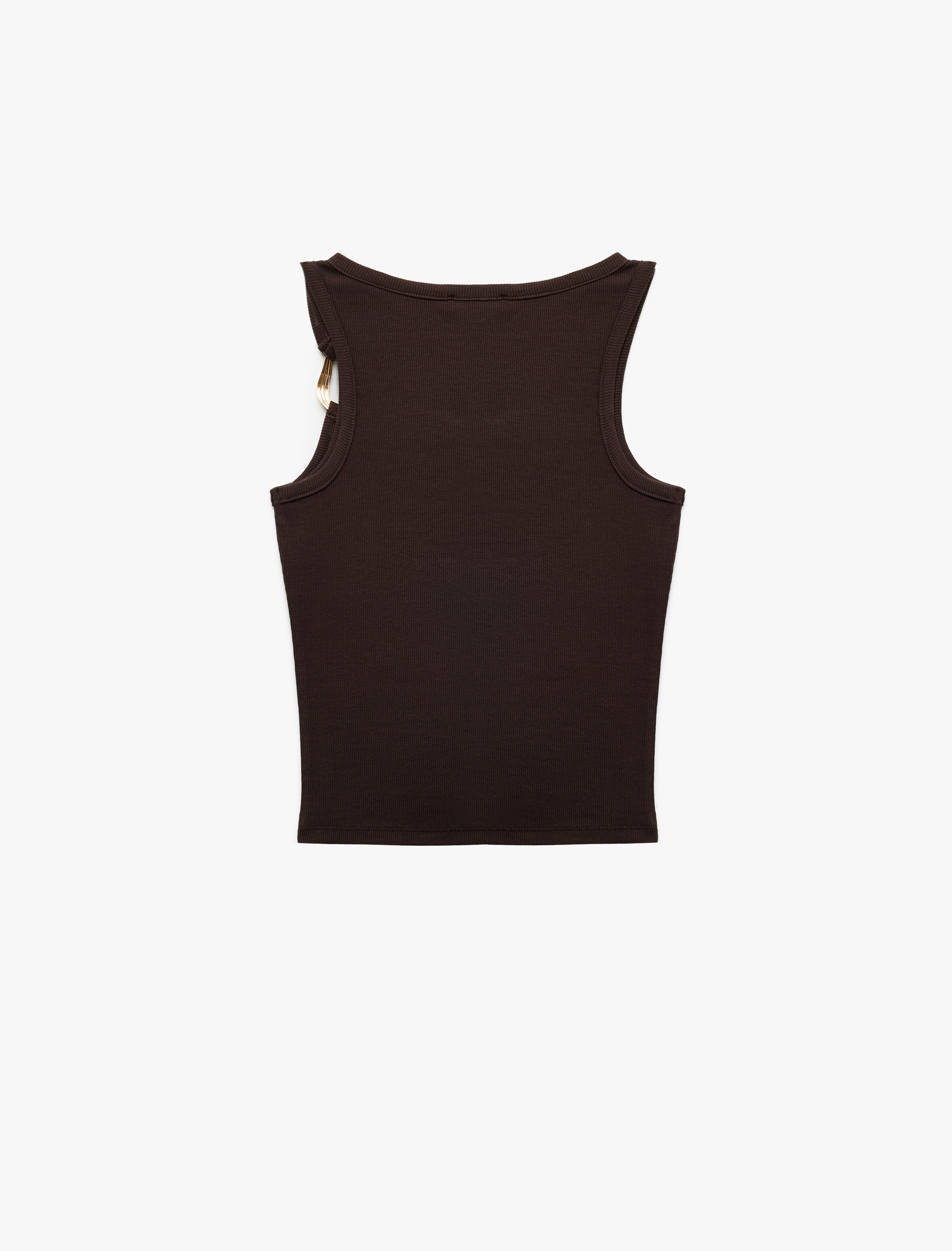   Asimetrik Yaka Metal Aksesuarlı Dar Kesim Kolsuz Bluz