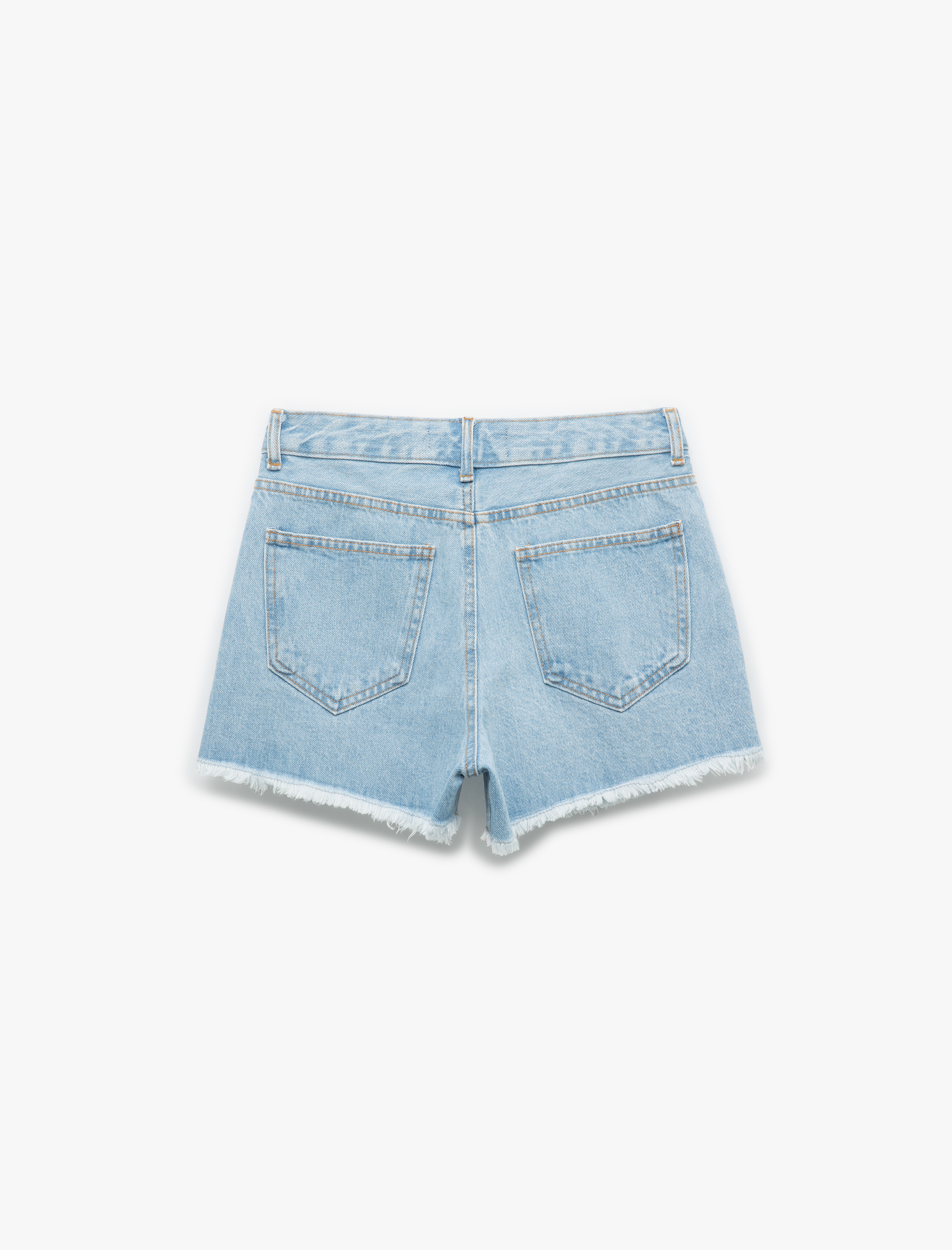   Pamuklu Düğme Detaylı Cepli Asimetrik Mini Denim Şort Etek