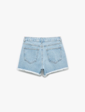 Pamuklu Düğme Detaylı Cepli Asimetrik Mini Denim Şort Etek_4