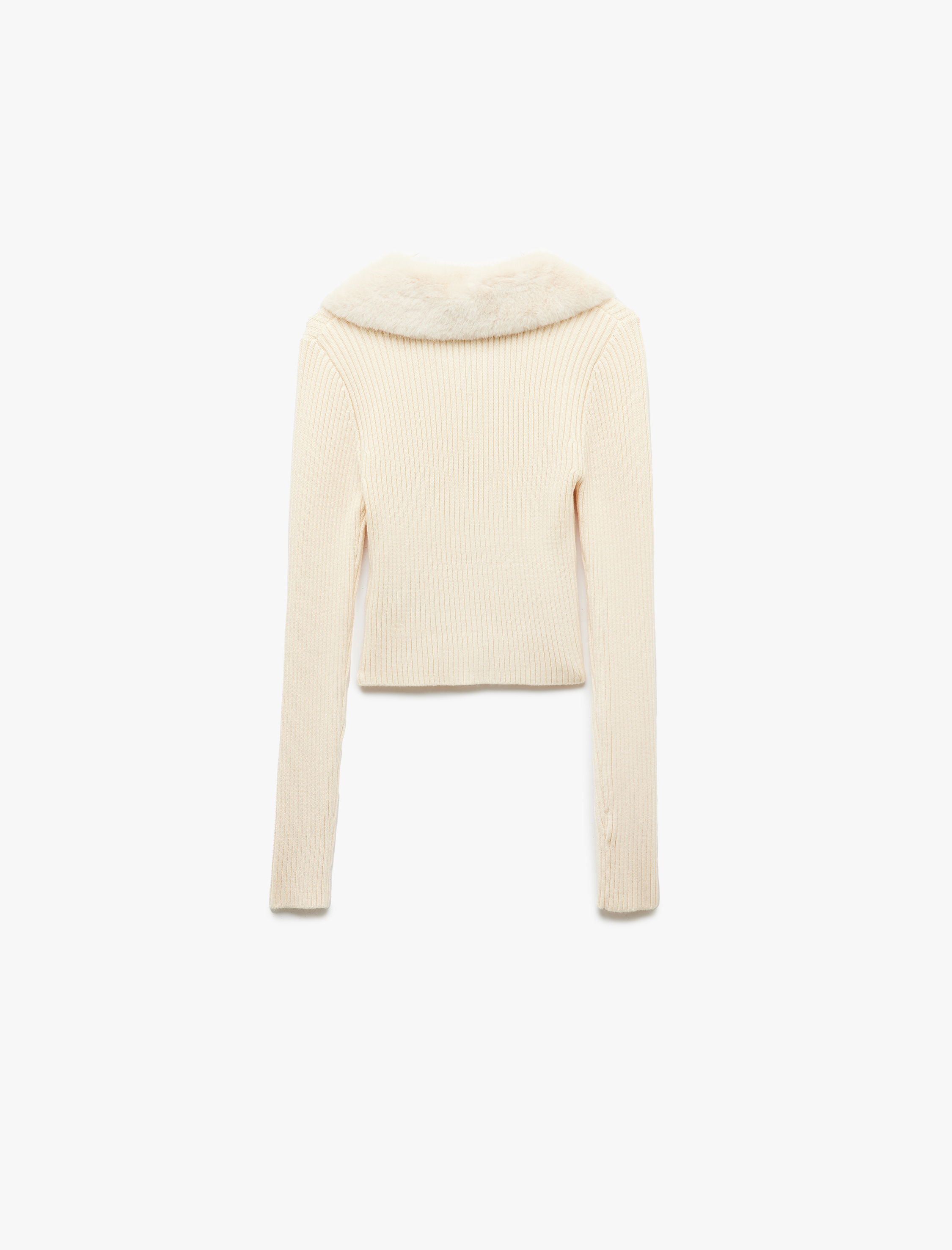   Viskon Karışımlı Suni Kürk Yakalı Uzun Kollu Fermuarlı Triko Hırka