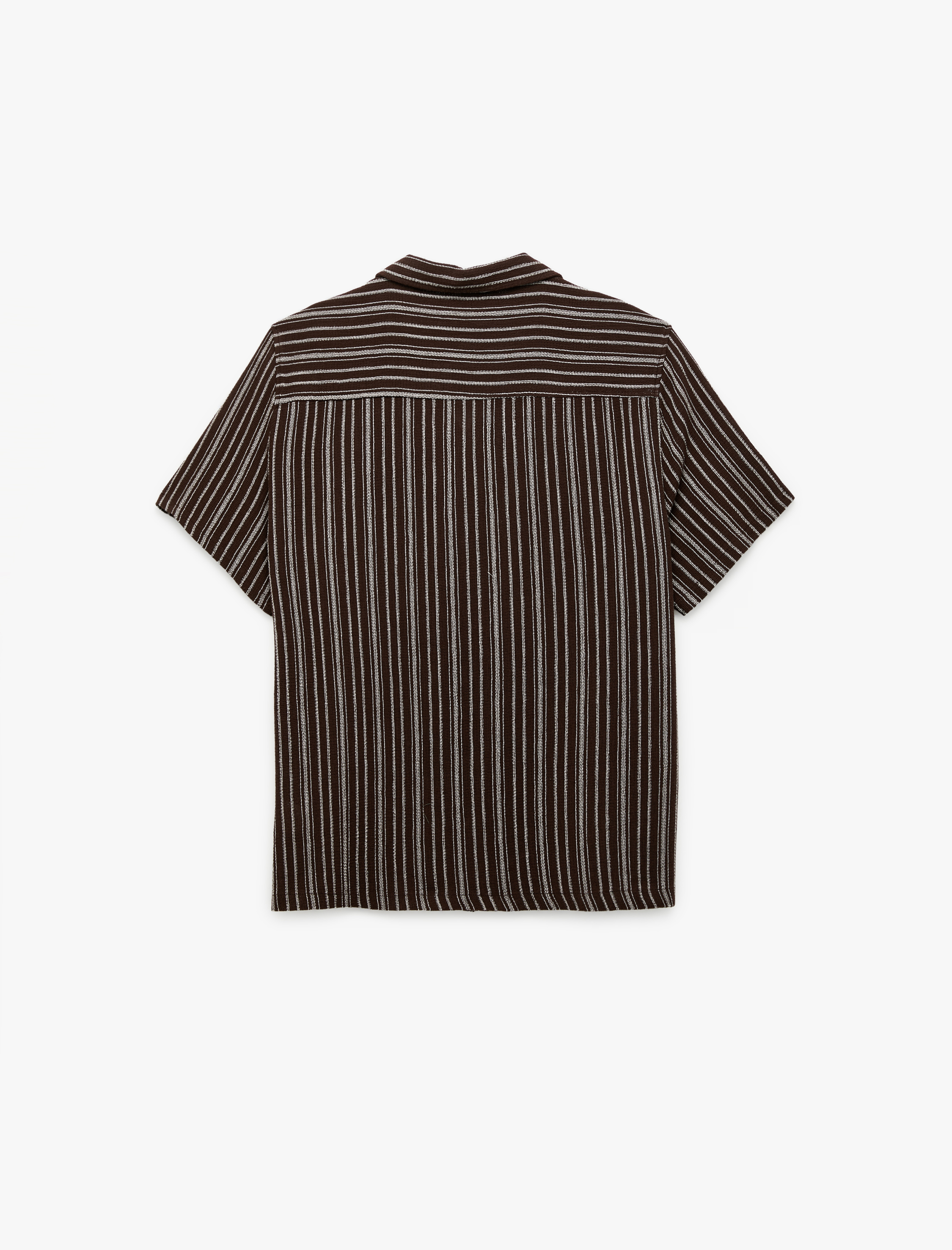   Regular Fit Kısa Kollu Pamuklu Devrik Yaka Çizgili Gömlek