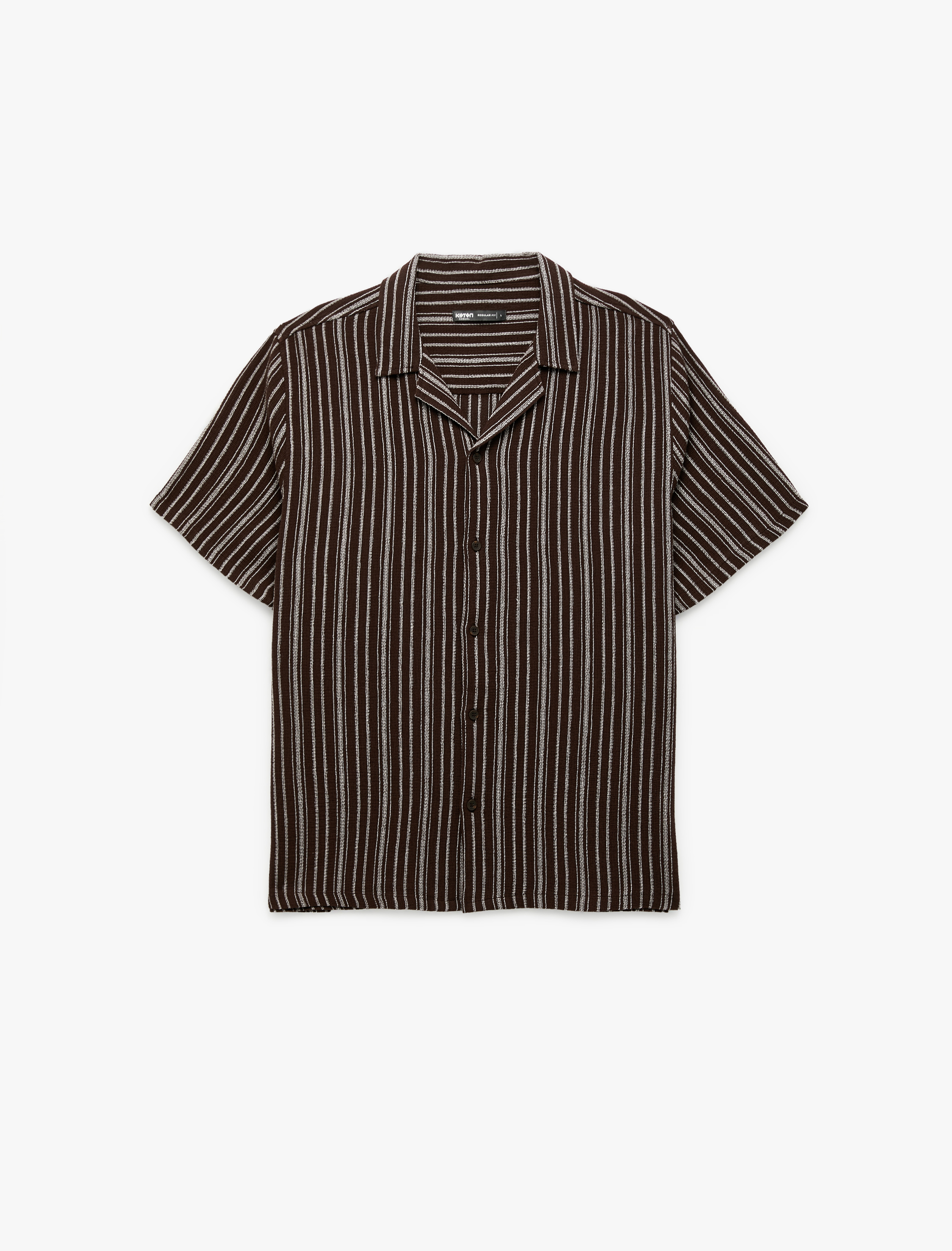   Regular Fit Kısa Kollu Pamuklu Devrik Yaka Çizgili Gömlek