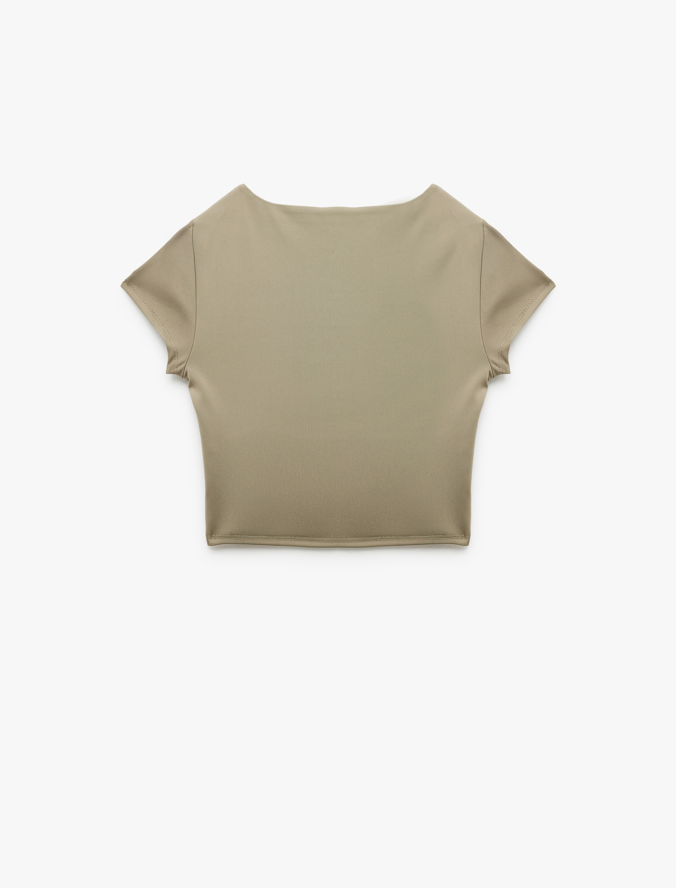   Bisiklet Yaka Kısa Kollu Asimetrik Crop Spor Tişört