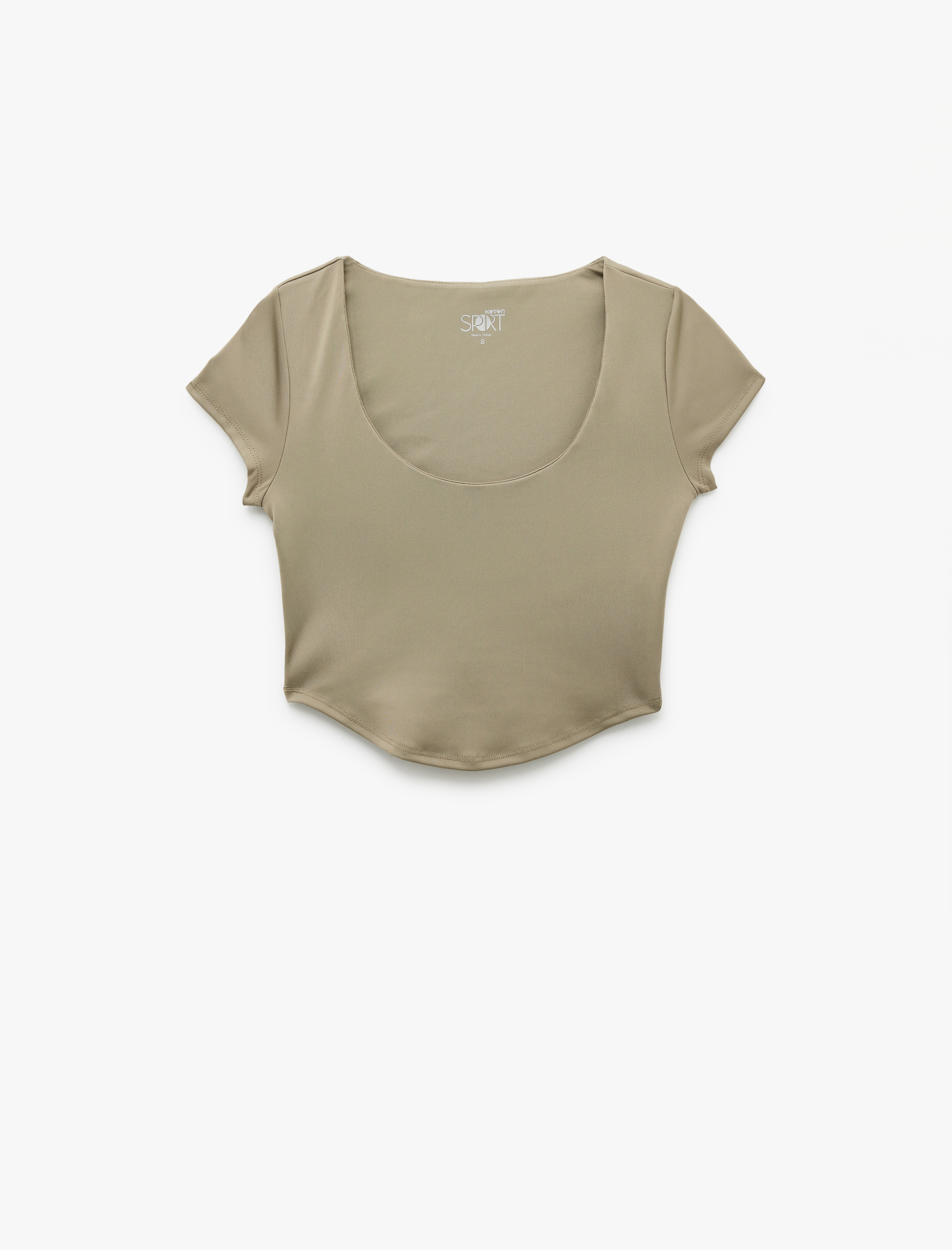   Bisiklet Yaka Kısa Kollu Asimetrik Crop Spor Tişört