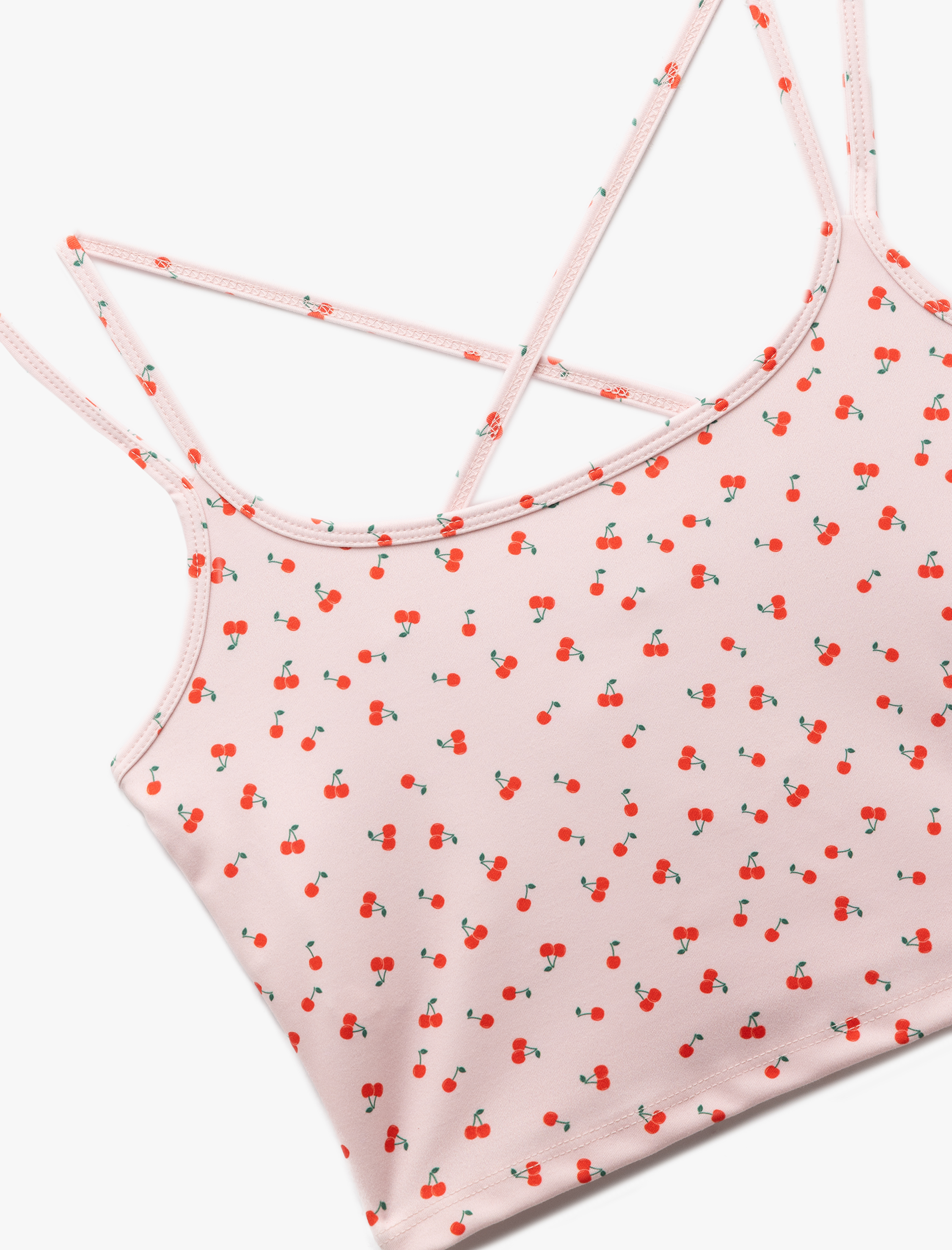   İp Askılı Kiraz Baskılı Sırt Detaylı Crop Sporcu Atleti