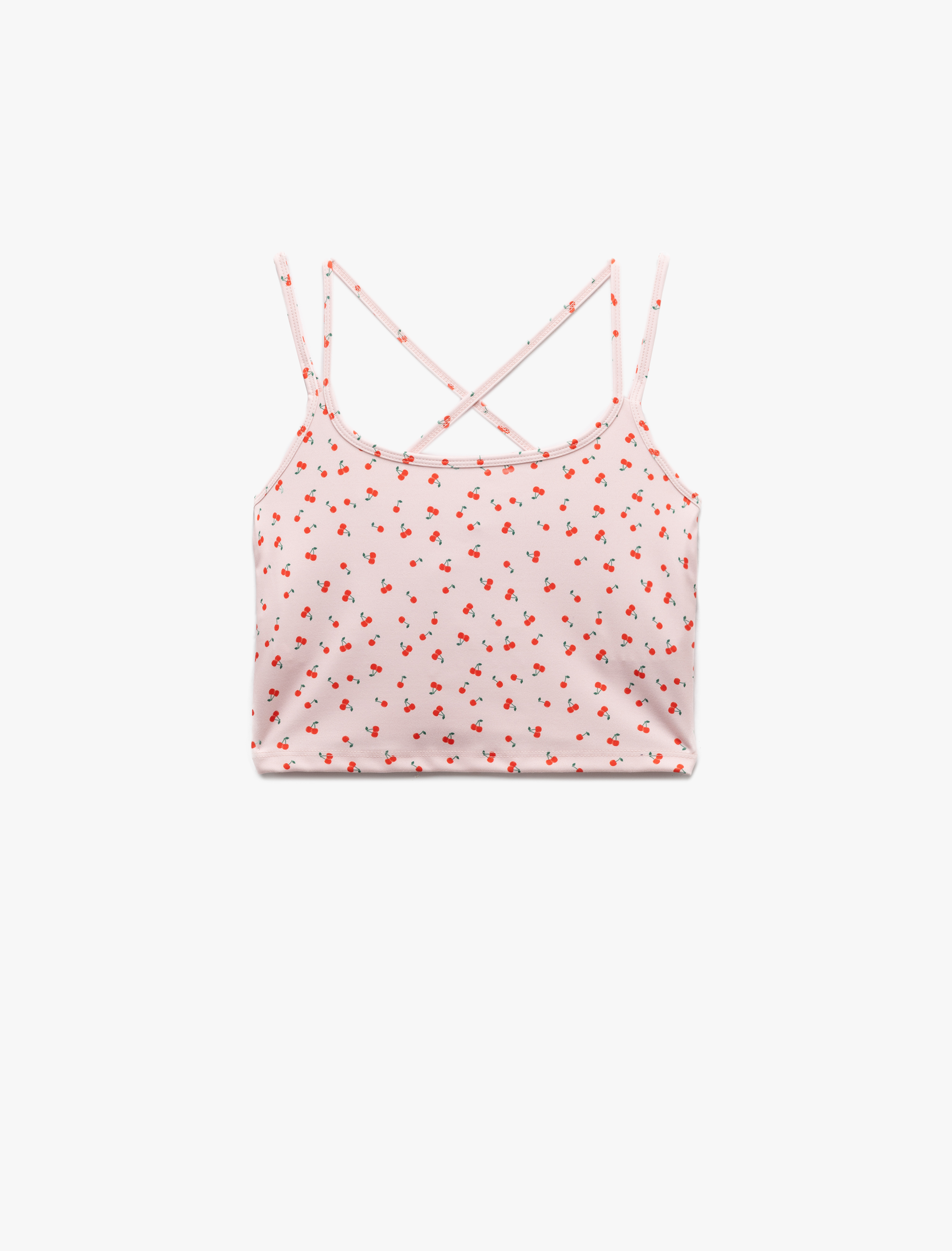   İp Askılı Kiraz Baskılı Sırt Detaylı Crop Sporcu Atleti