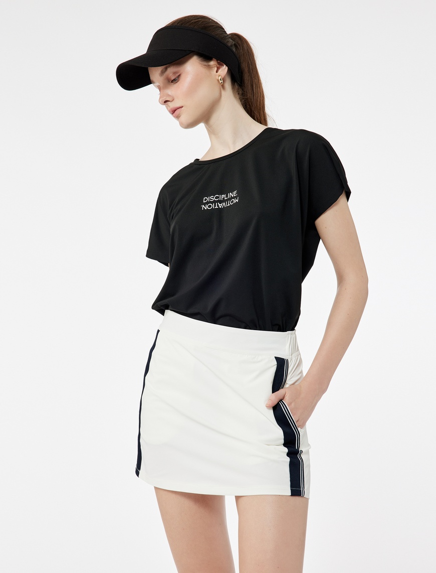   Kolsuz Bisiklet Yaka Baskılı Oversize Spor Tişört