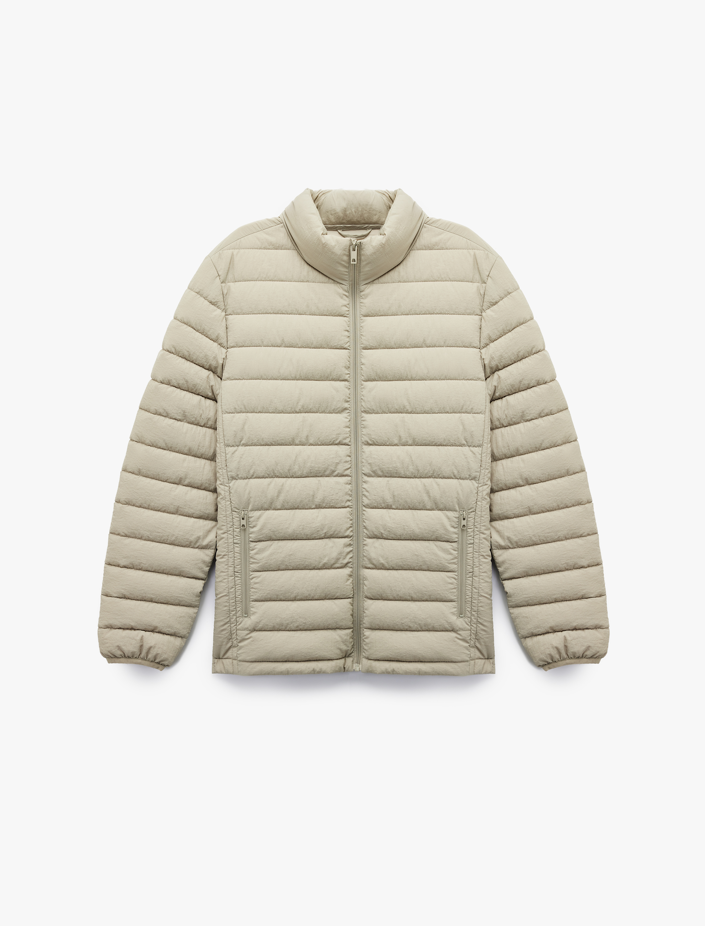 Fermuarlı Cepli Dik Yaka Basic Şişme Mont