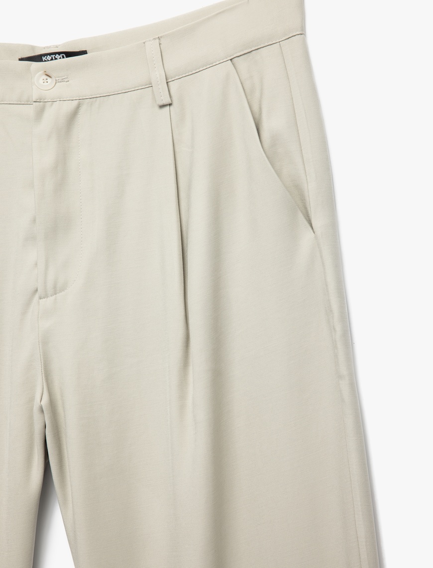   Oversize Viskon Cep Detaylı Rayon Pileli Kumaş Yazlık Pantolon