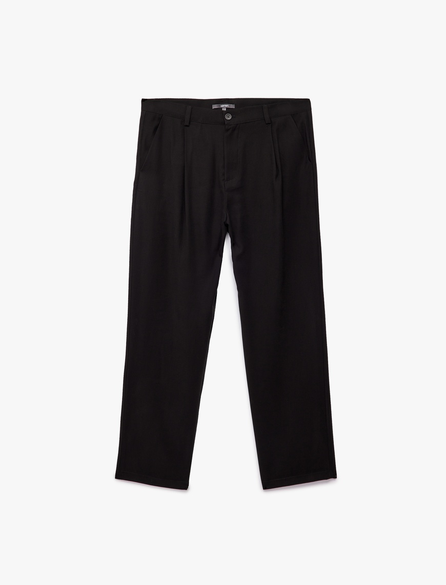   Oversize Viskon Cep Detaylı Rayon Pileli Kumaş Yazlık Pantolon