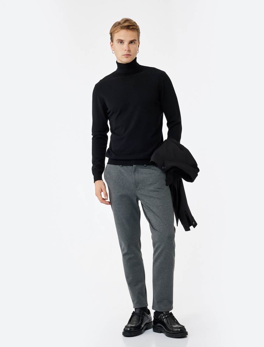   Cep Detaylı Düğmeli Slim Fit Kumaş Pantolon