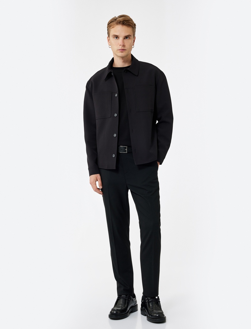   Düğmeli Cep Detaylı Slim Fit Kumaş Pantolon