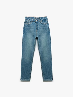 Pamuklu Düz Paça Cepli Düğmeli Jean Pantolon - Straight Jeans_3