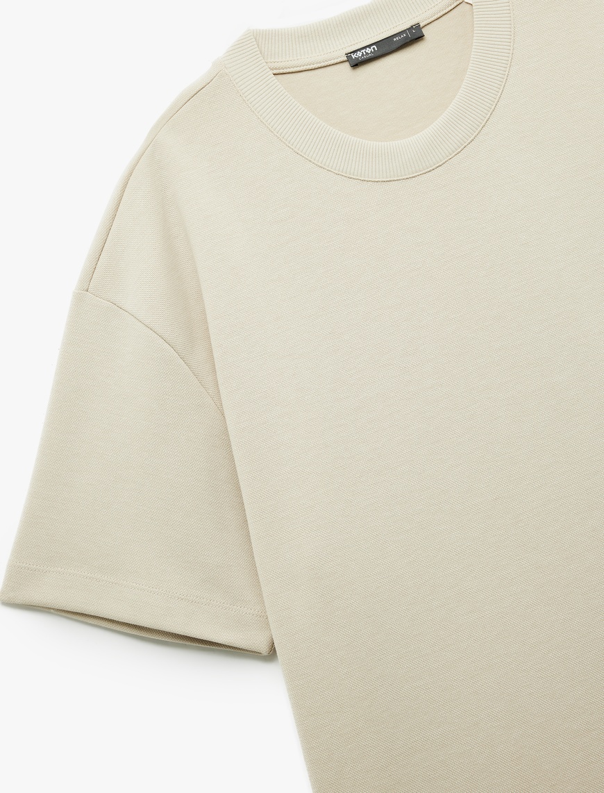   Pamuklu Kısa Kollu Pike Tok Kumaş Bisiklet Yaka Basic Oversize Tişört