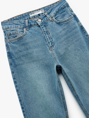 Pamuklu Düz Paça Cepli Düğmeli Jean Pantolon - Straight Jeans_5