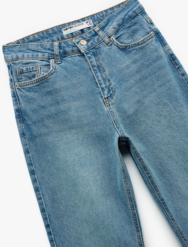 Pamuklu Düz Paça Cepli Düğmeli Jean Pantolon - Straight Jeans_5