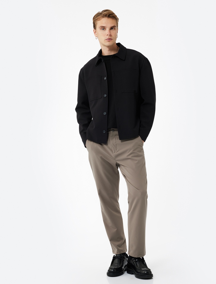   Slim Fit Cep Detaylı Düğmeli Esnek Kumaş Pantolon