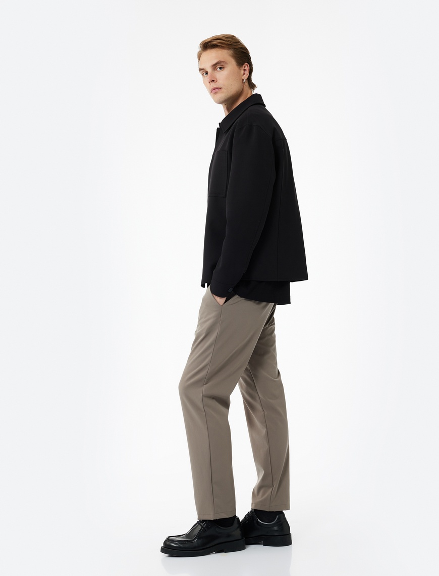   Slim Fit Cep Detaylı Düğmeli Esnek Kumaş Pantolon