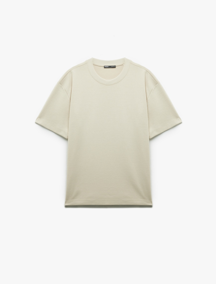   Pamuklu Kısa Kollu Pike Tok Kumaş Bisiklet Yaka Basic Oversize Tişört