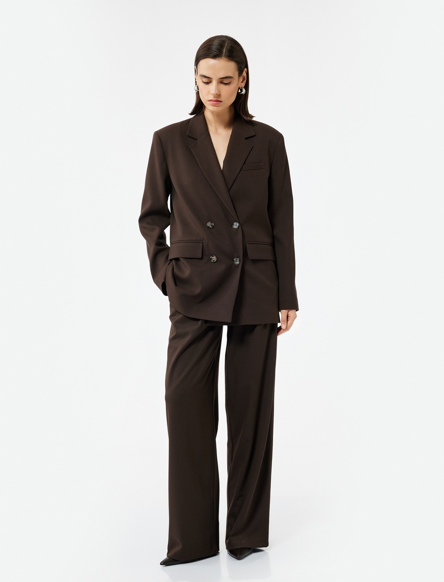  Cepli Uzun Kollu Kruvaze Oversize Blazer Ceket