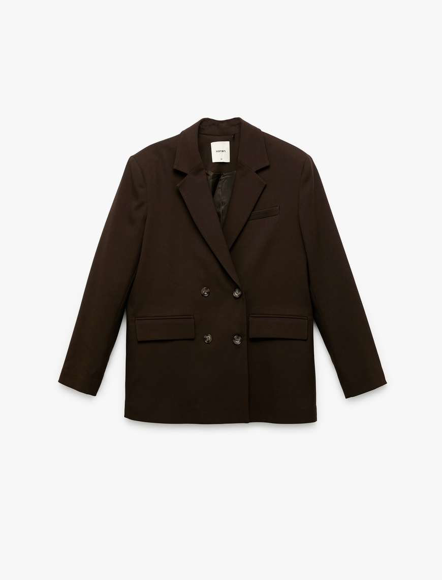   Cepli Uzun Kollu Kruvaze Oversize Blazer Ceket