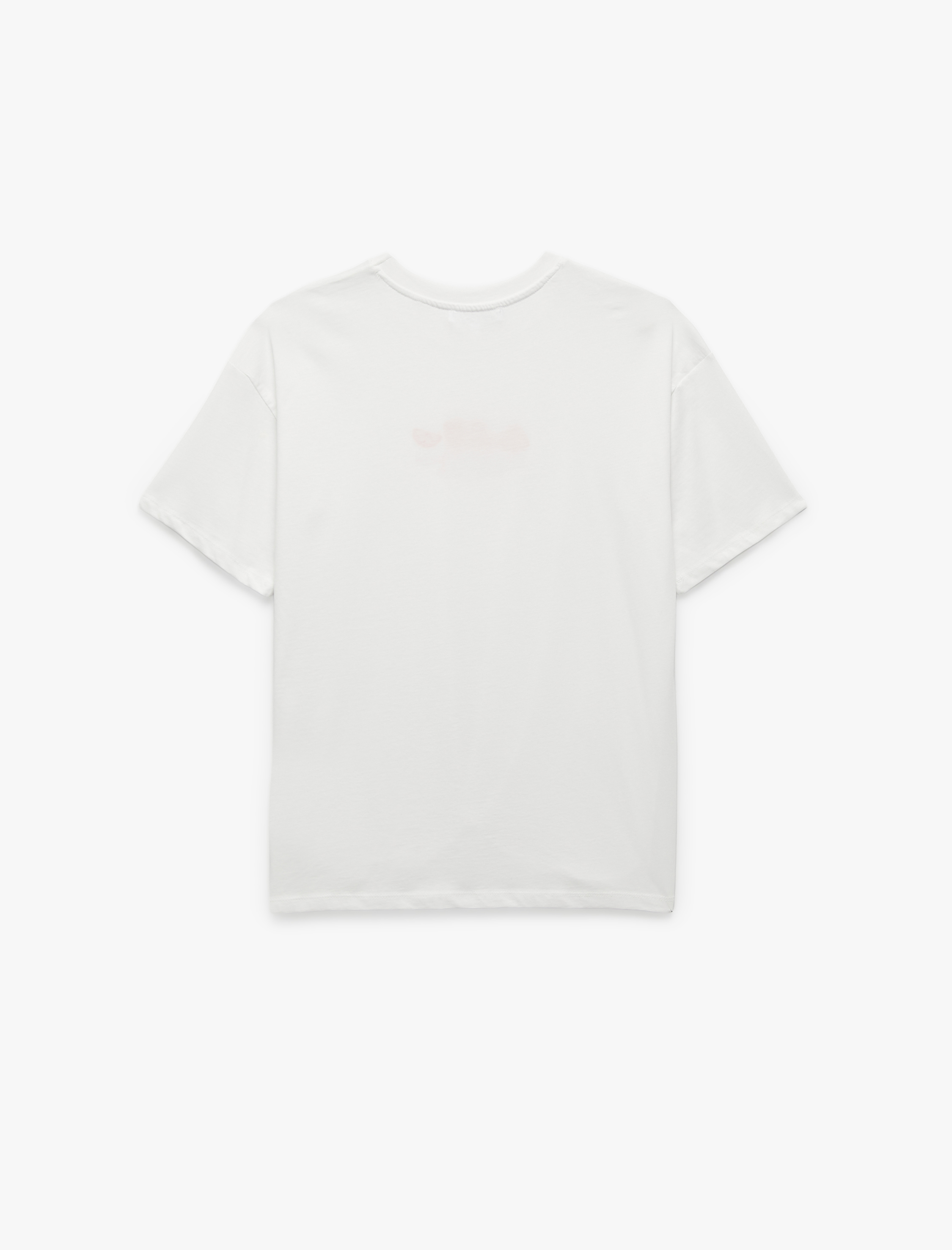   Kısa Kollu Bisiklet Yaka Meyve Nakışlı Pamuklu Oversize Tişört