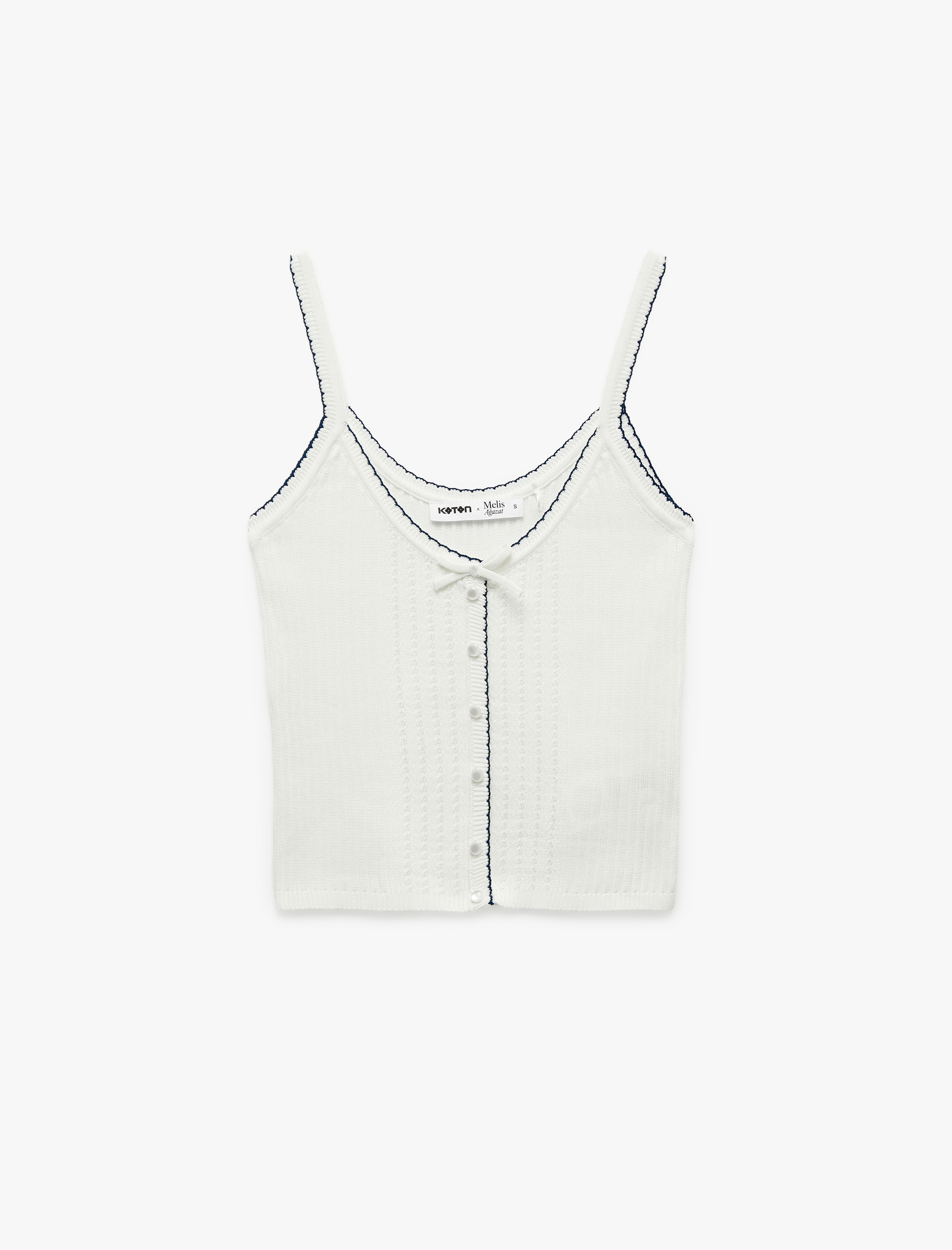   Koton X Melis Ağazat - Düğmeli Fiyonk Detaylı İnce Askılı Triko Atlet