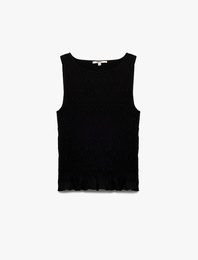 Pamuklu Bürümcük Kumaş Slim Fit Bisiklet Yaka Kolsuz Bluz