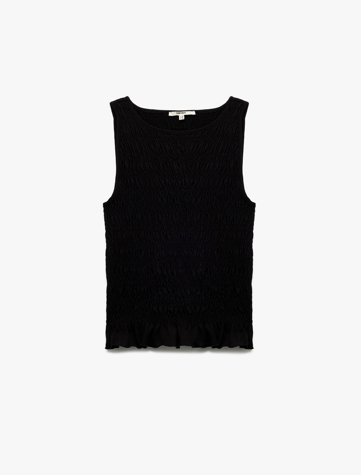  Pamuklu Bürümcük Kumaş Slim Fit Bisiklet Yaka Kolsuz Bluz
