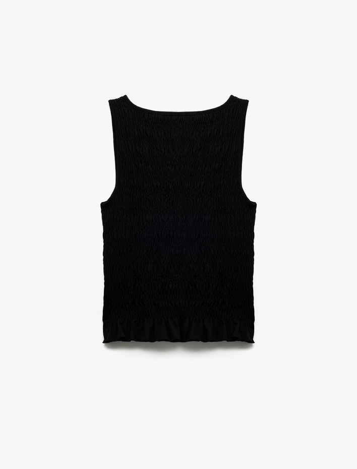  Pamuklu Bürümcük Kumaş Slim Fit Bisiklet Yaka Kolsuz Bluz