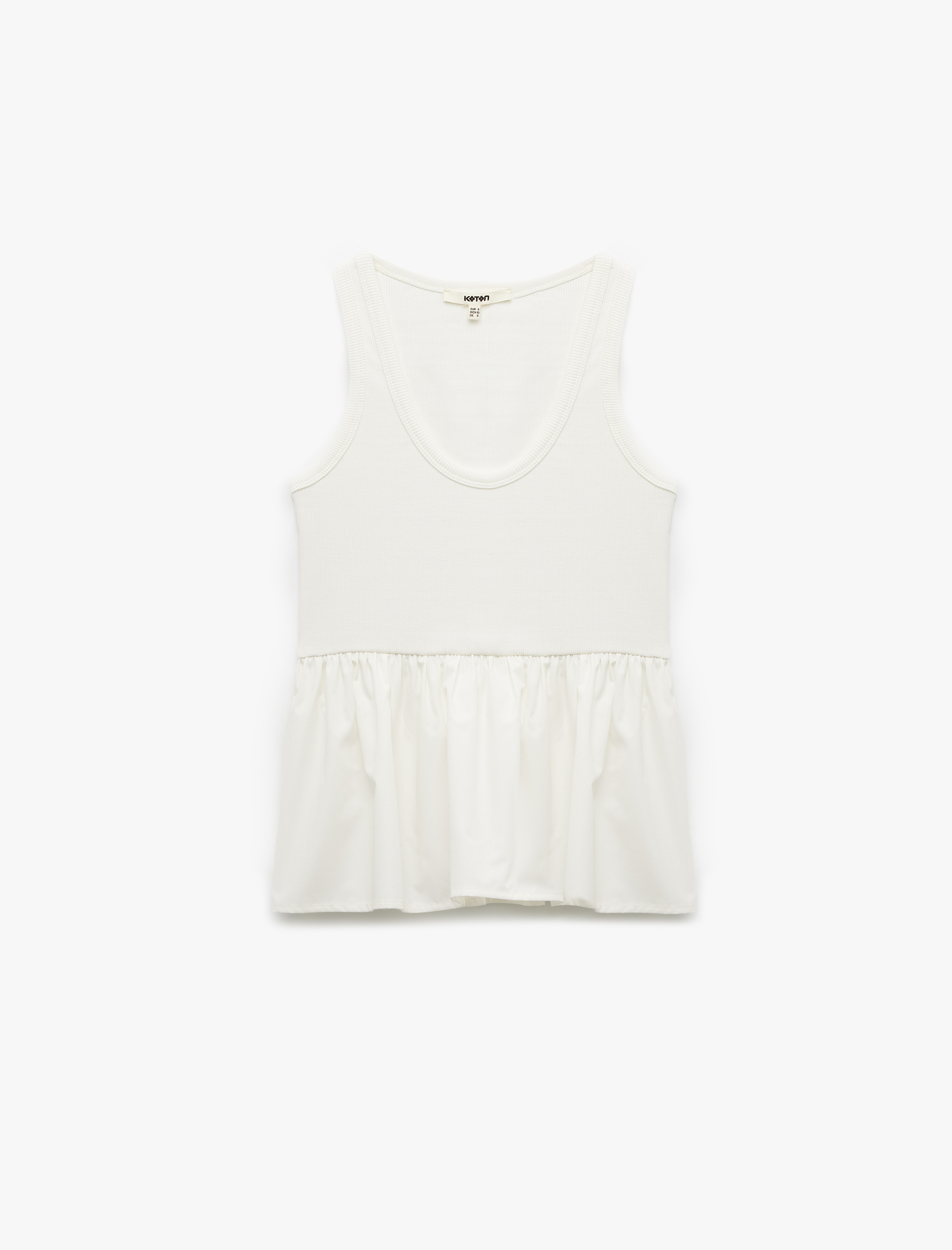   Pamuklu İki Farklı Kumaş Kullanımlı U Yaka Peplum Kesim Atlet