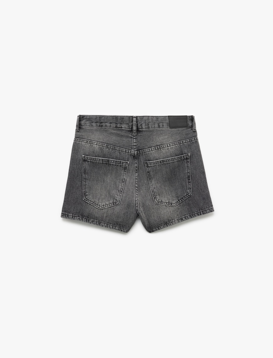   Cepli Kesik Detaylı Pamuklu Denim Şort