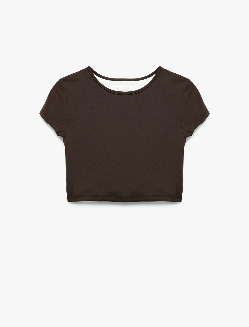   Kısa Kollu Bisiklet Yaka Crop Basic Spor Tişört