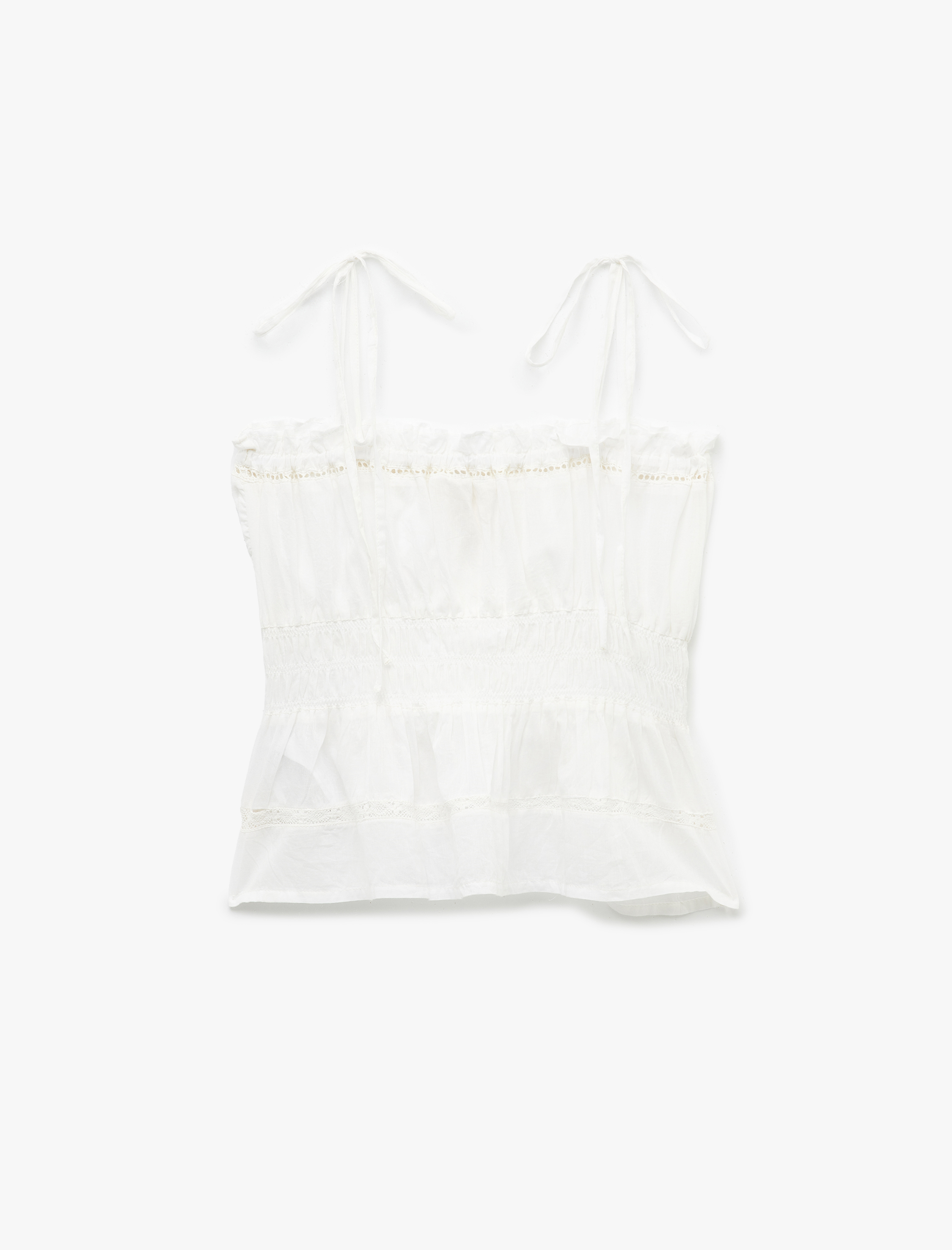   Omuzdan Bağlamalı Fiyonklu Gipeli İnce Askılı Fistolu Brodeli Bluz