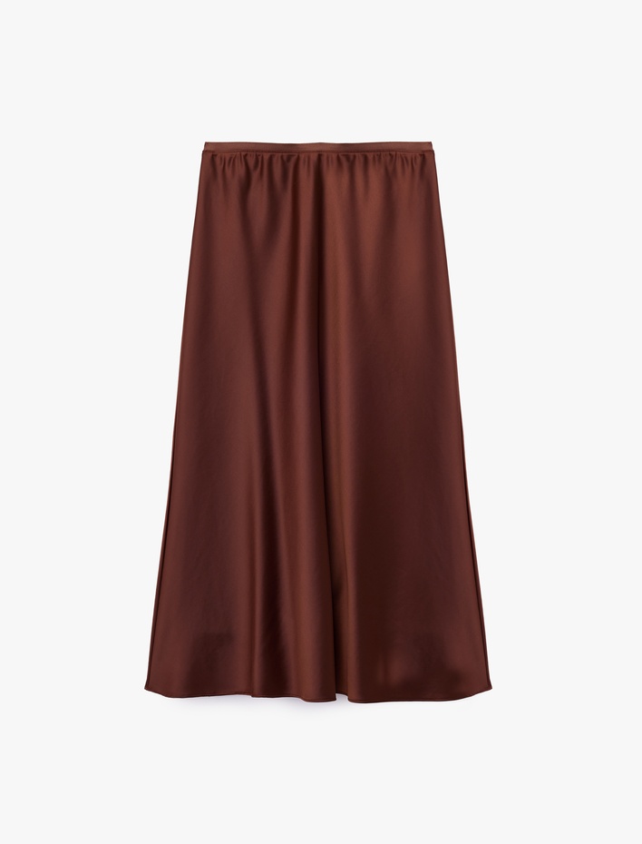  Standart Bel Regular Fit Saten Midi Etek
