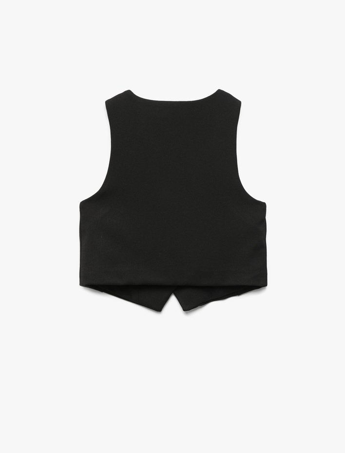 Kız Çocuk V Yaka Kolsuz Viskon Karışımlı Fiyonk Detaylı Yelek