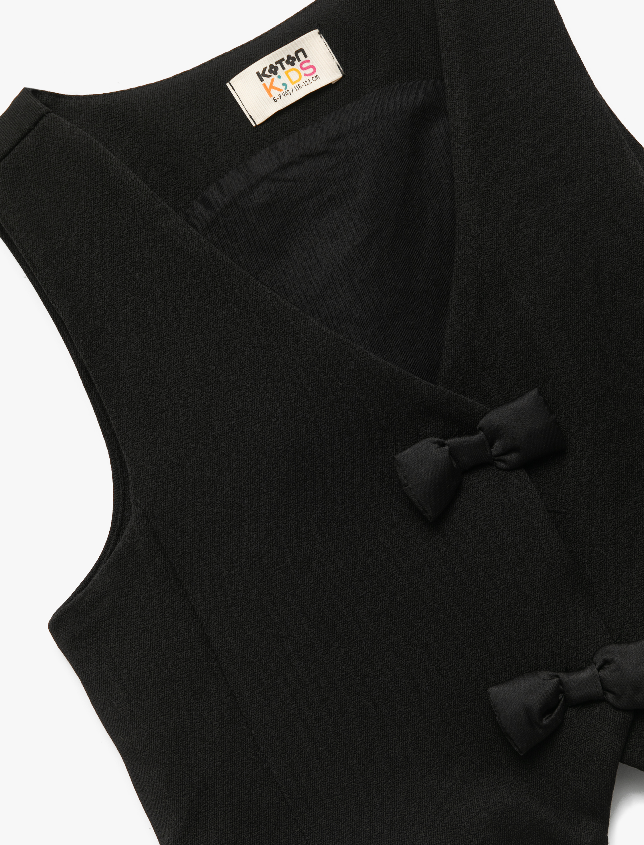  Kız Çocuk V Yaka Kolsuz Viskon Karışımlı Fiyonk Detaylı Yelek