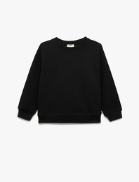 Uzun Kollu Bisiklet Yaka Şardonlu Basic Sweatshirt