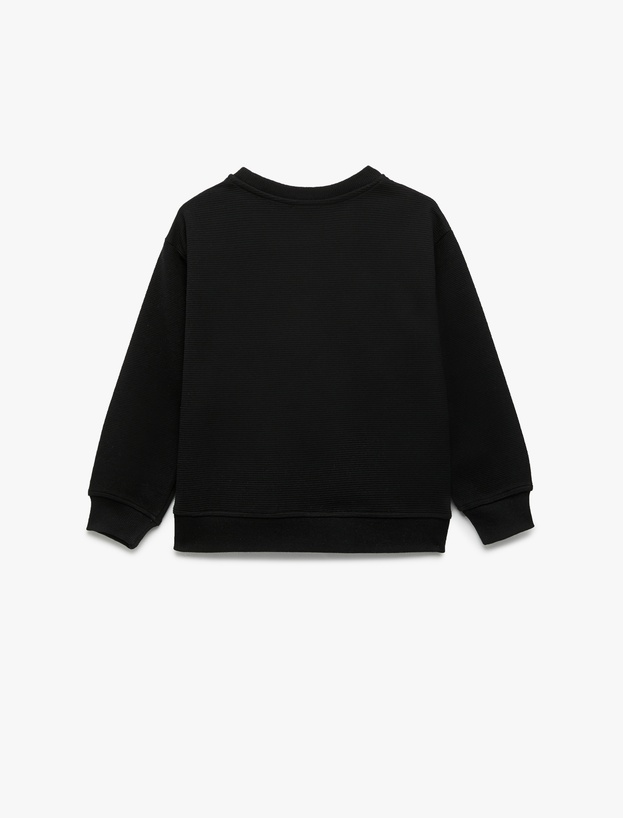 Uzun Kollu Bisiklet Yaka Şardonlu Basic Sweatshirt_1