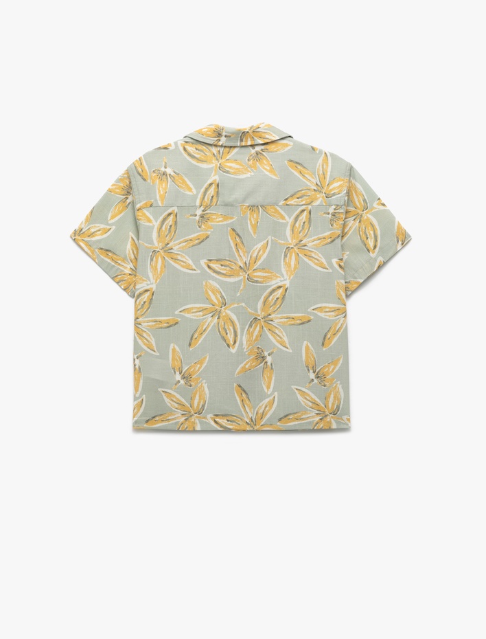 Erkek Çocuk Pamuklu Cepli Çiçek Desenli Kısa Kollu Gömlek