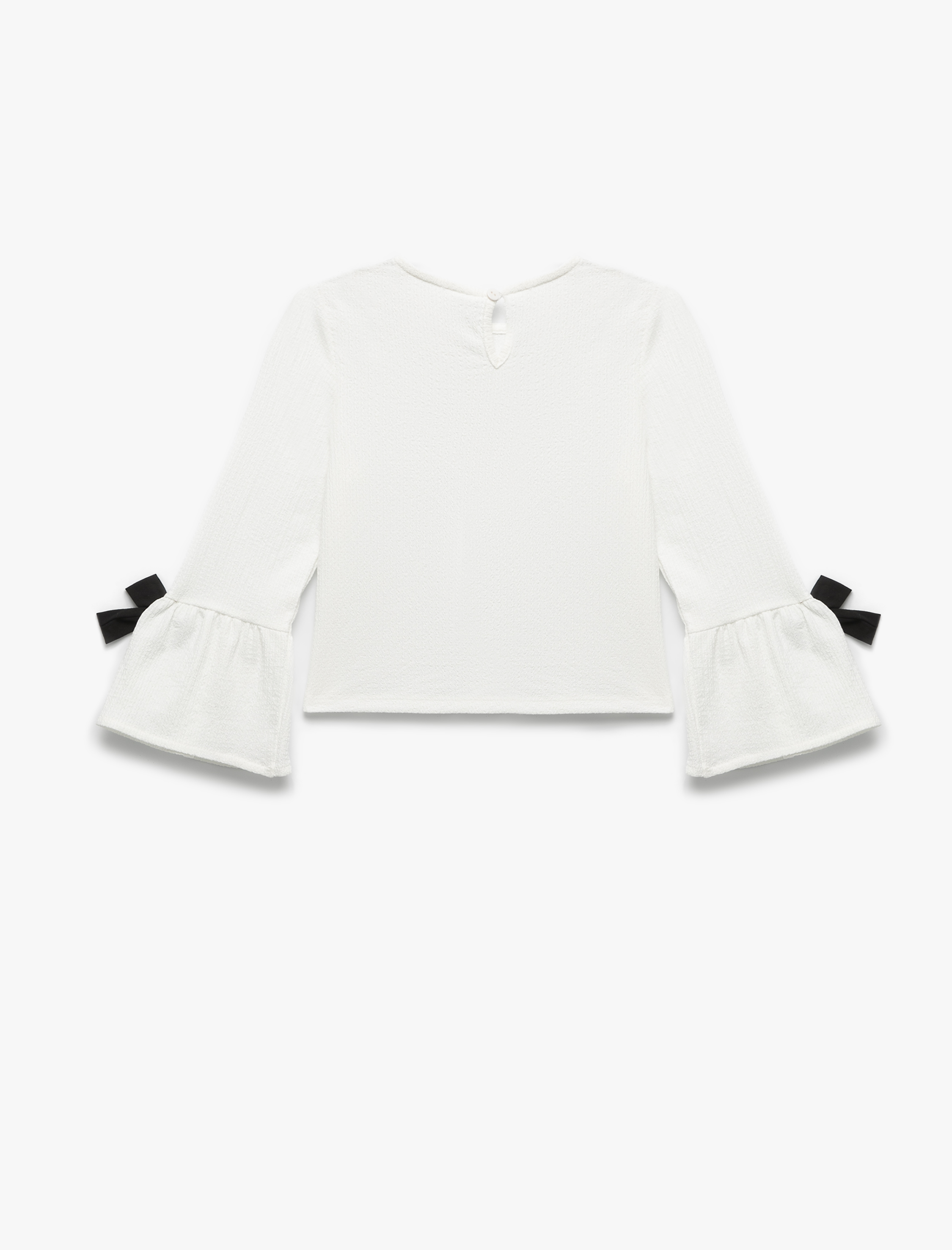  Kız Çocuk Fiyonklu Uzun Kollu Bisiklet Yaka Bluz