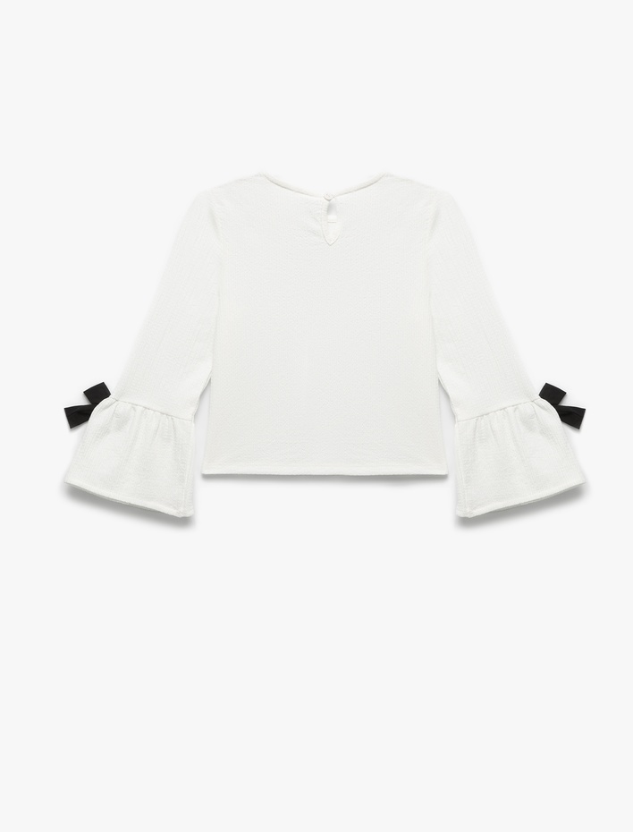 Kız Çocuk Fiyonklu Uzun Kollu Bisiklet Yaka Bluz