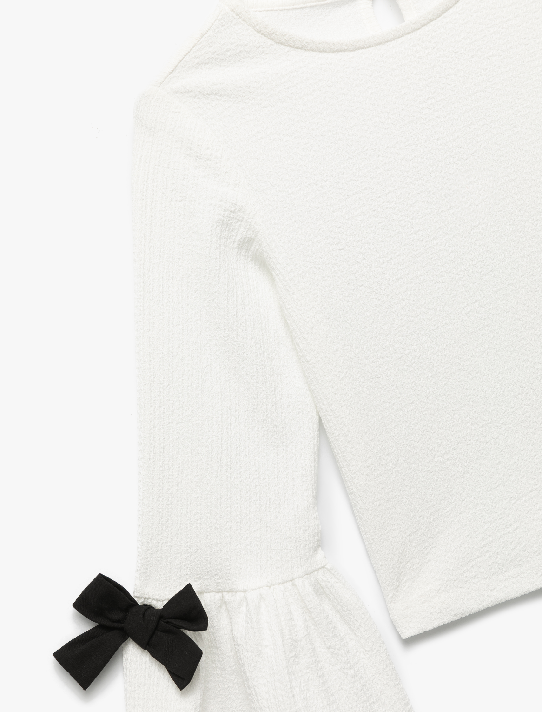  Kız Çocuk Fiyonklu Uzun Kollu Bisiklet Yaka Bluz